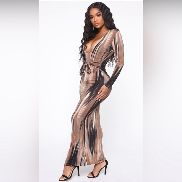 Fashion Nova Mind Of My Own Maxi Dress - Brown/Combo - Picture 4 of 11